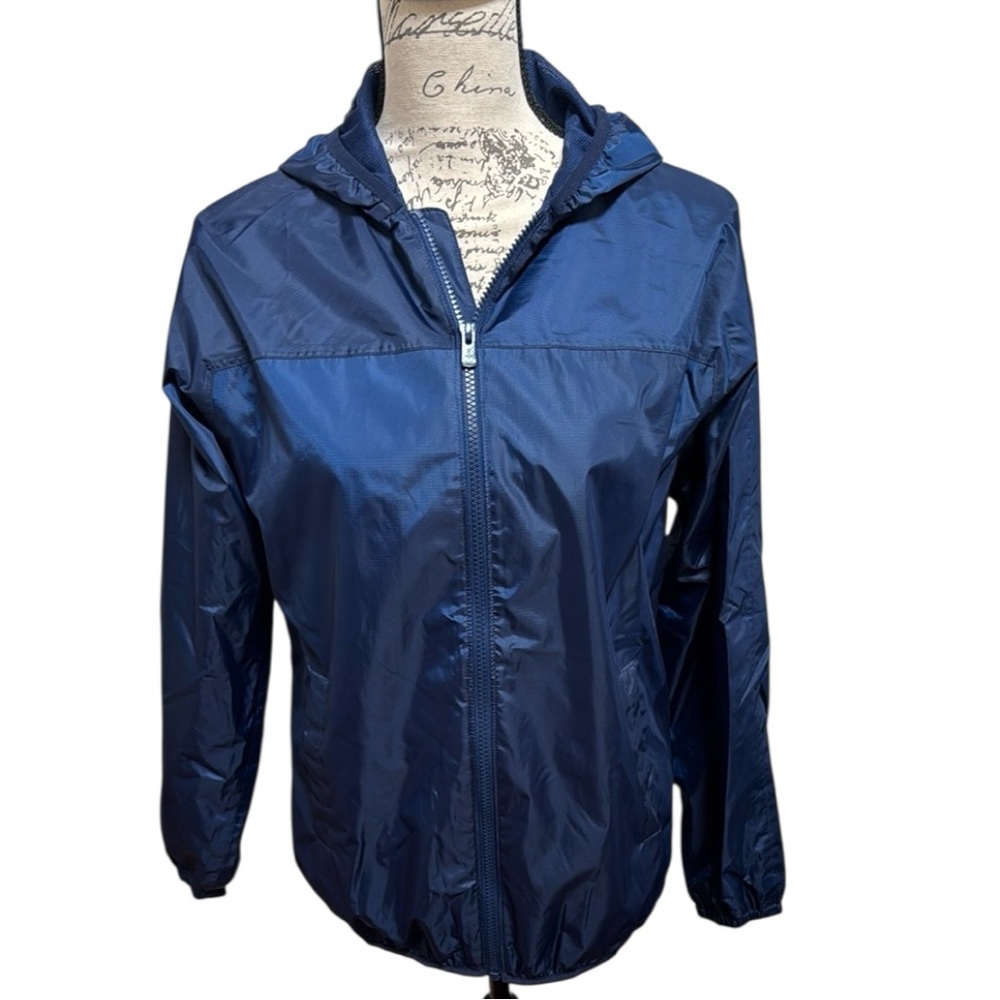 ☔️ NWOT Lands' End Kids Waterproof Navy Blue Utility Jacket with Packable Design